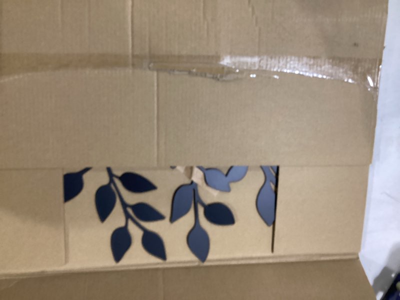 Condition photo showing Good Condition for qzgxdeco 34inch metal tree leaf birds on branch wall decor art,black vine olive branch leaves with bird hanging wall sculpture for home balcony living room bedroom hallway wall decoration metal leaves