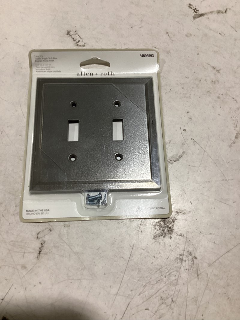 Condition photo showing New/Like New for allen + roth 2-gang standard size brushed nickel indoor toggle wall plate