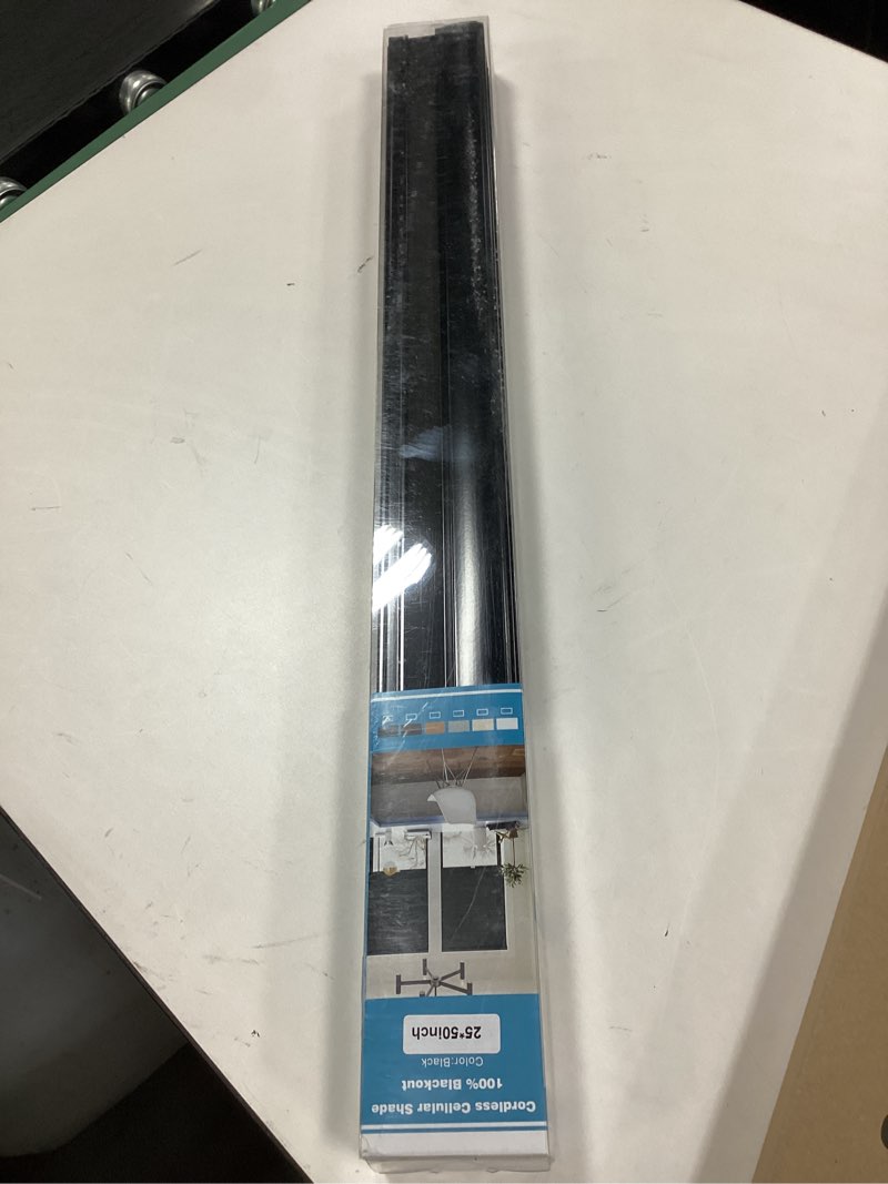 Condition photo showing Brand New for MYshade Cordless Blackout Window Blinds & Shades Pull Down Room Darkening Window Shades Light Blocking Honeycomb Cellular Shade for Indoor Windows Easy to Install 25 inch Wide, H50 Black Blinds Color-coordinated Black 25"W x 50"H