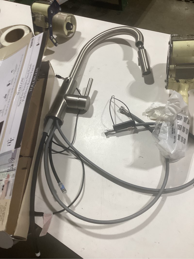 allen + roth harlow spot free stainless steel single handle deck-mount touchless pull-down kitchen faucet with sprayer (includes deck plate)