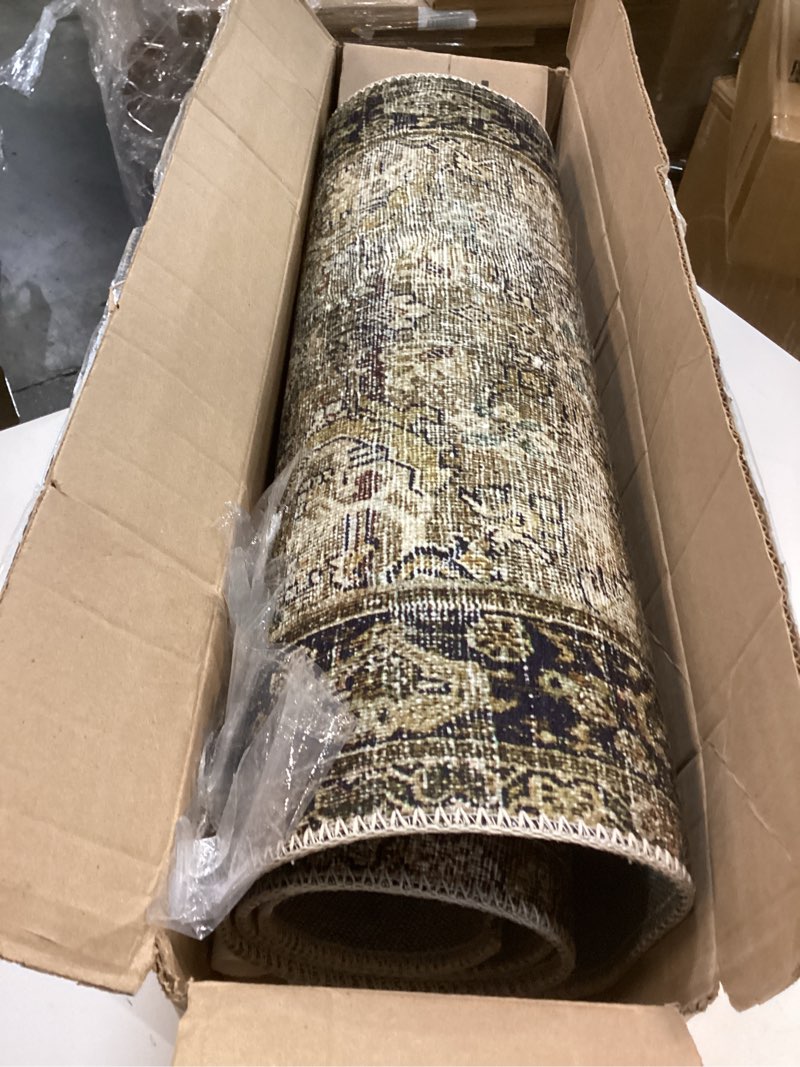 Condition photo showing Good Condition for Loloi Layla Collection LAY-03 Olive/Charcoal 2'-0" x 5'-0" .13" Thick Accent Rug, Soft, Durable, Vintage Inspired, Distressed, Low Pile, Non-Shedding, Easy Clean, Printed, Living Room Rug 2' x 5' (Rectangular) Olive / Charcoal