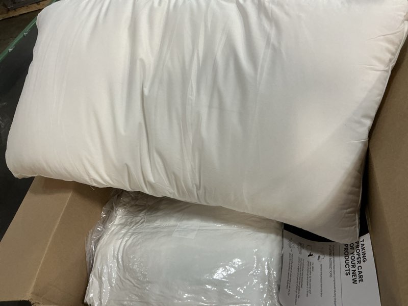 Condition photo showing Good Condition for Hotel Grand Goose Feather Down Fiber Pillows King Size Set of 2, 100% Cotton Cover, Medium Firm, Hotel Collection 2Inch Gusseted Bed Pillows for Back, Stomach or Side Sleepers, 18"x34", White