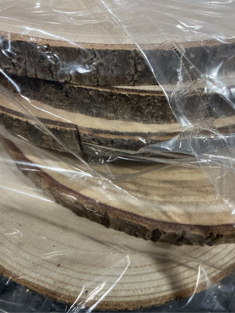 Condition photo showing Good Condition for 10 pcs Large Wood Slices for Centerpieces 9-10 inches Wood Rounds for Tables Decor Rustic Wood Circles for DIY Crafts and Wedding Decor Round Wooden Discs Wood Slice Ornaments 10PCS(9"-10"?