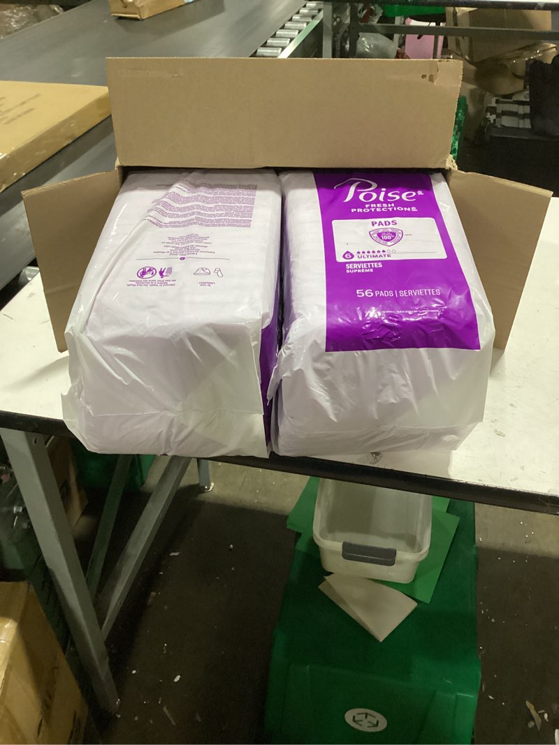 Condition photo showing New/Like New for poise incontinence & postpartum pads for bladder leaks, 6 drop ultimate absorbency, regular length, 112 count, packaging may vary regular 112