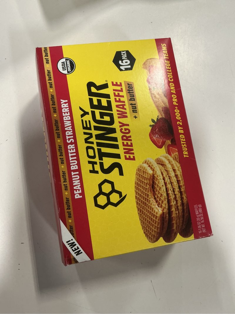 Condition photo showing New/Like New for (Best by SEP/04/2026) Honey Stinger Organic Peanut Butter Strawberry Waffle, Energy Stroopwafel for Exercise, Endurance and Performance, Sports Nutrition for Home & Gym, Pre & During Workout, 16.96 Ounces (Pack of 16) PB Strawberry 16 Count