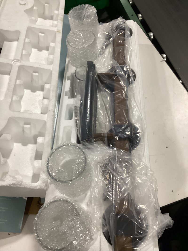 Condition photo showing As Is for  Kichler Barrington 29.5-in 4 Light Distressed Black Farmhouse Bathroom Vanity light