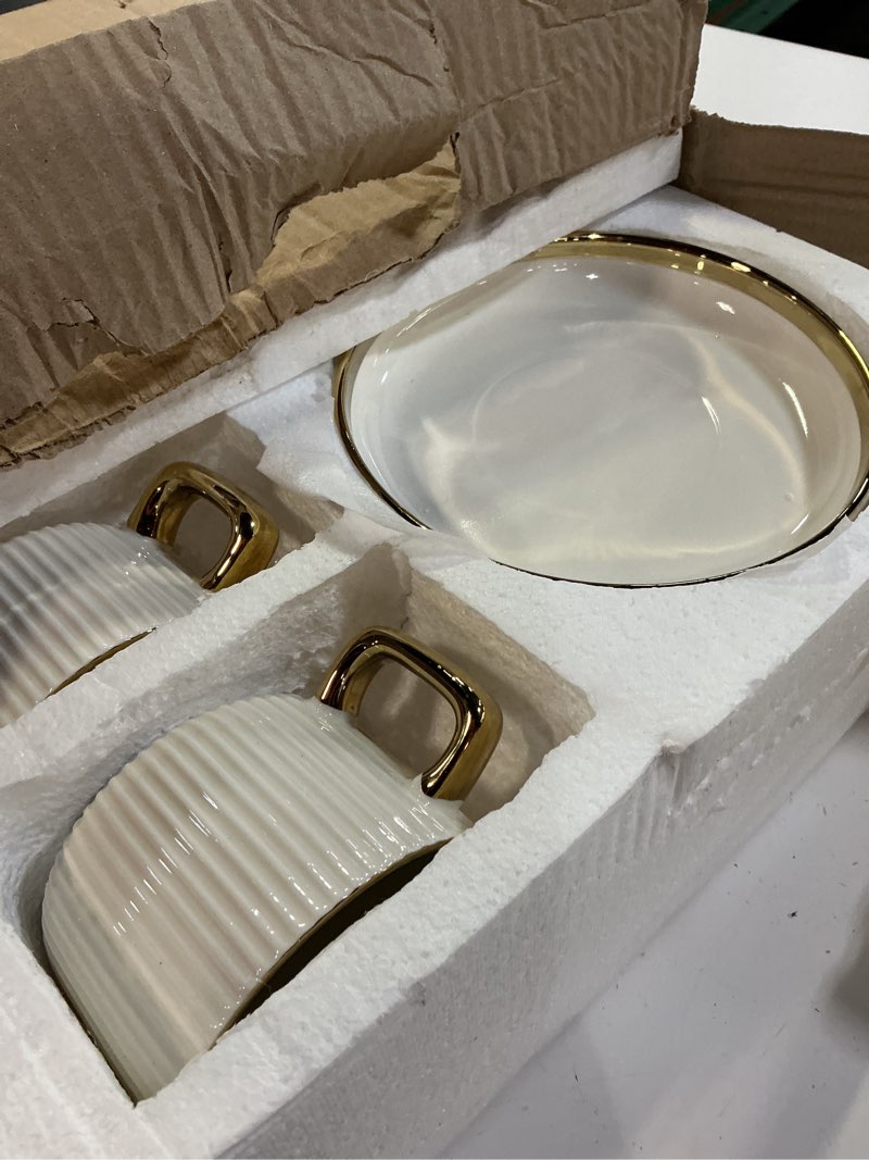 Condition photo showing New/Like New for letaotao cappuccino cups with saucers, 8oz ceramic coffee cups with saucers set, latte art coffee mugs with gold trim, tea cups set of 4, british/italian coffee cups for cafe mocha, double espresso 8 ounces
