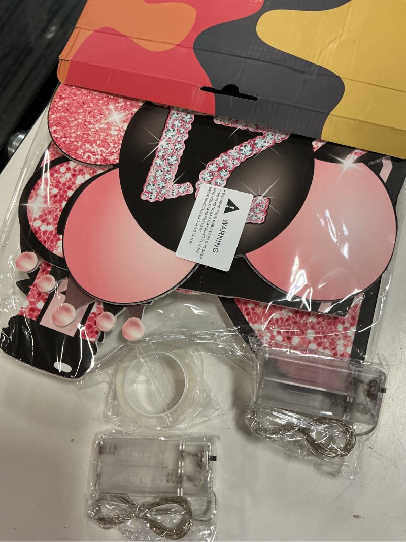 Condition photo showing Good Condition for 21st birthday decorations for her - 7 pcs birthday yard signs with stakes, 2 led lights & double-sided tape | happy 21 years old decor | outdoor/indoor party favors, photo props & lawn decorations pink and black