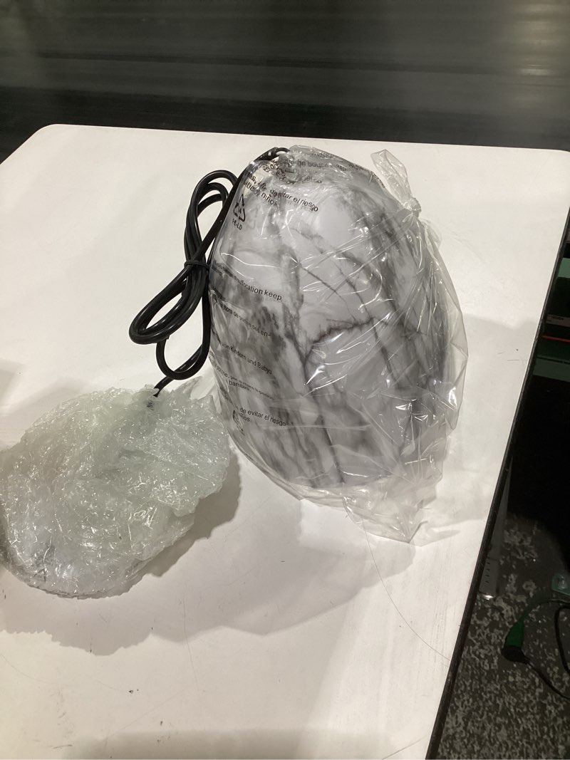 Condition photo showing Good Condition for modern marble pendant light, 8.2"x7.9" metal hanging light fixture with faux white stone finish, 15"-72" adjustable line, e26 socket for dining room, kitchen, entryway, bedroom – ivory quartz