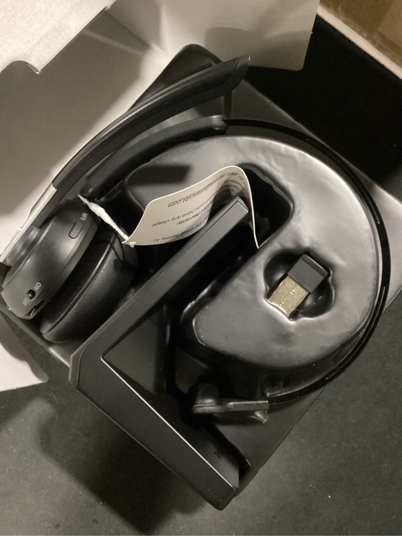 Condition photo showing As Is for bluetooth headset, wireless headset with microphone for pc, v5.2 computer headset with noise cancelling mic, usb dongle, charging base & mute button for work, cell phones, computer (black)