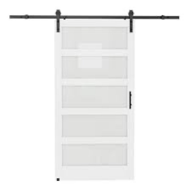 Glass Sliding MDF Barn Sliding Door Hardware Kit, Tempered Frosted Glass, Simple DIY Assembly