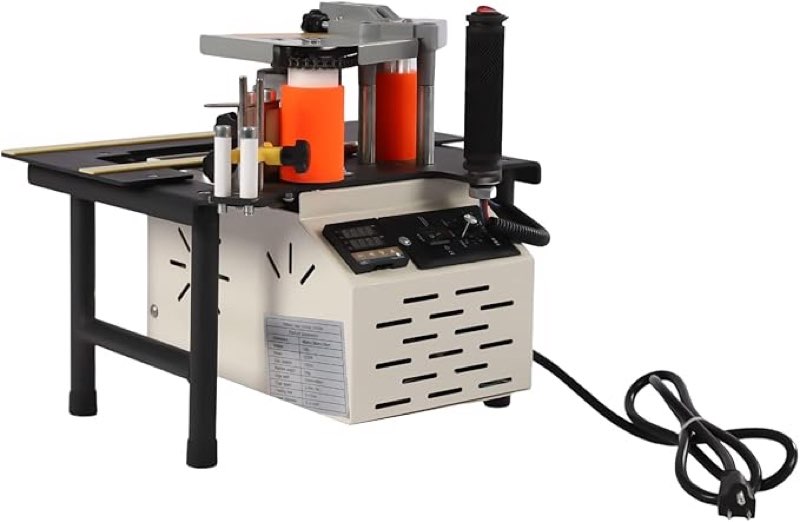 Woodworking Edge Banding Machine, Portable Edge Bander for Curve & Straight Edges with Dual-Side Glu