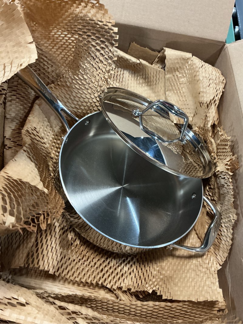 Condition photo showing Good Condition for tramontina signature tri-ply clad stainless steel 3-quart saute pan with lid, induction-ready cooking pan, dishwasher-safe, nsf-certified, made in brazil saute pan 3-quart