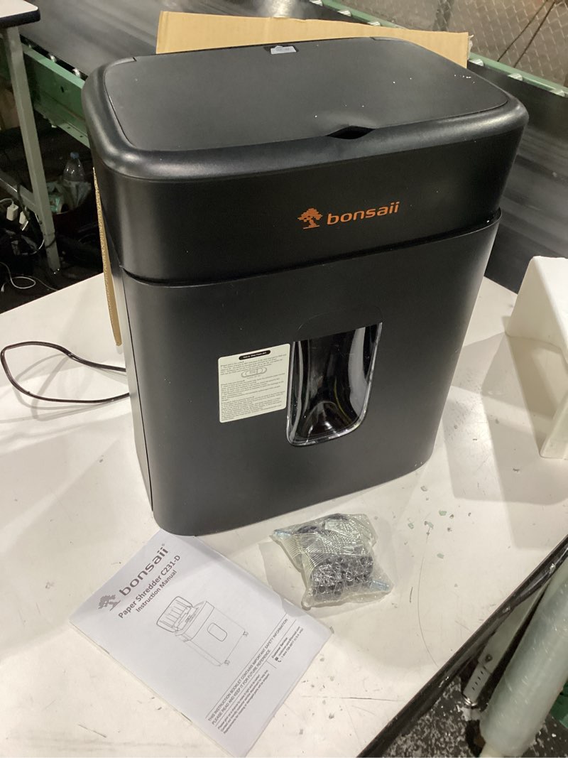 Condition photo showing Good Condition for **not tested**  bonsaii 100 sheets auto feed paper shredder, up to 30 minutes shredders for home office use, micro-cut heavy duty shredder / 4.2 gallons/security level p-4 (c231-d)