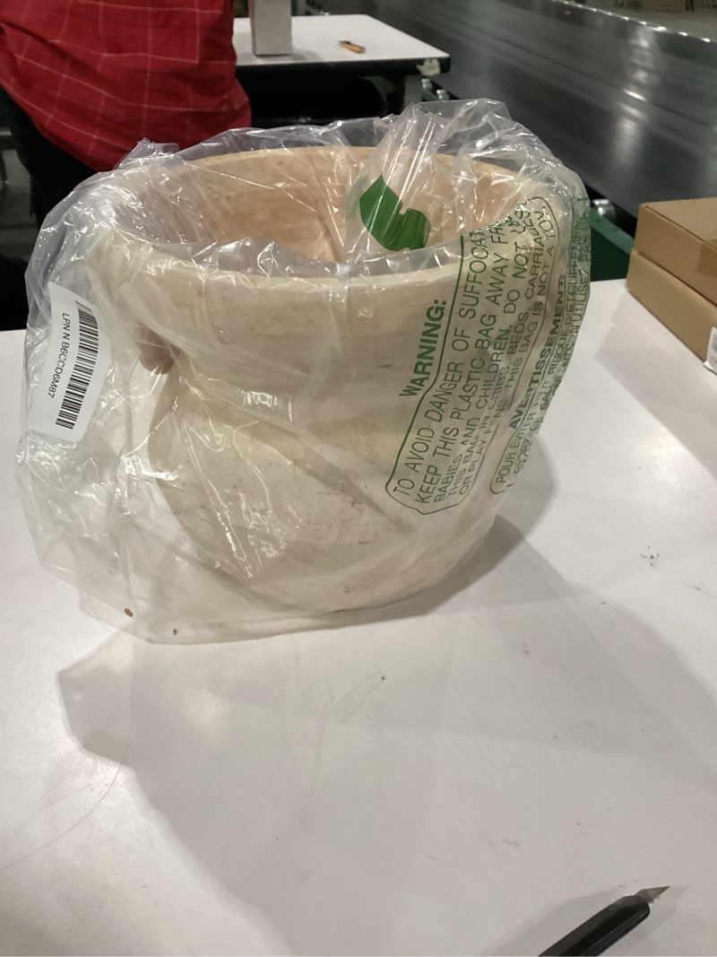 Condition photo showing New/Like New for MIYUKI Rustic Vase for Home Decor, Decorative Pottery Terracotta Vase for Living Room, Table, Shelf, Handcraft Vintage Ceramic Vase 6.7in H x 8.2in W (White)