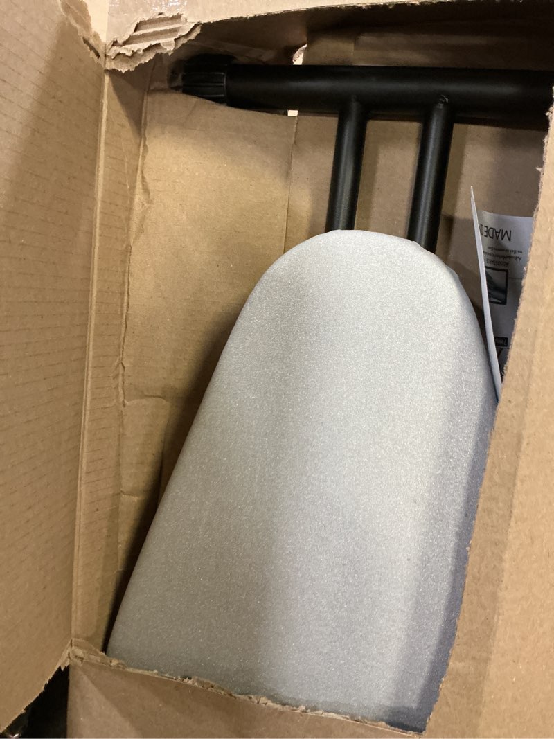 Condition photo showing As Is for ironing board, compact and space saver,size 13 x 43, metal construction ironing boards with extra thick heavy duty padded, stable structure,skid feet, premium iron board,grey gray