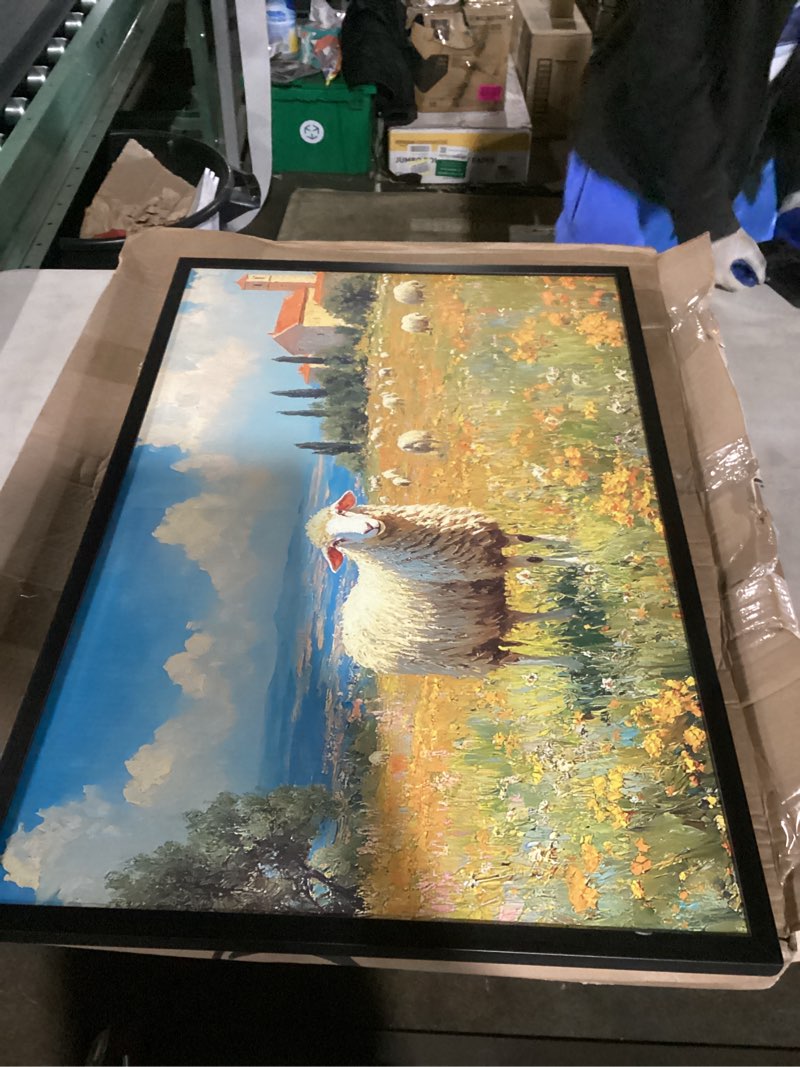 Condition photo showing Good Condition for large netherland sheep wall art for living room, nature country landscape canvas oversized wall decor country framed pictures painting print artwork for bedroom office 36" l x 24" w sheep 36"l x 24"w