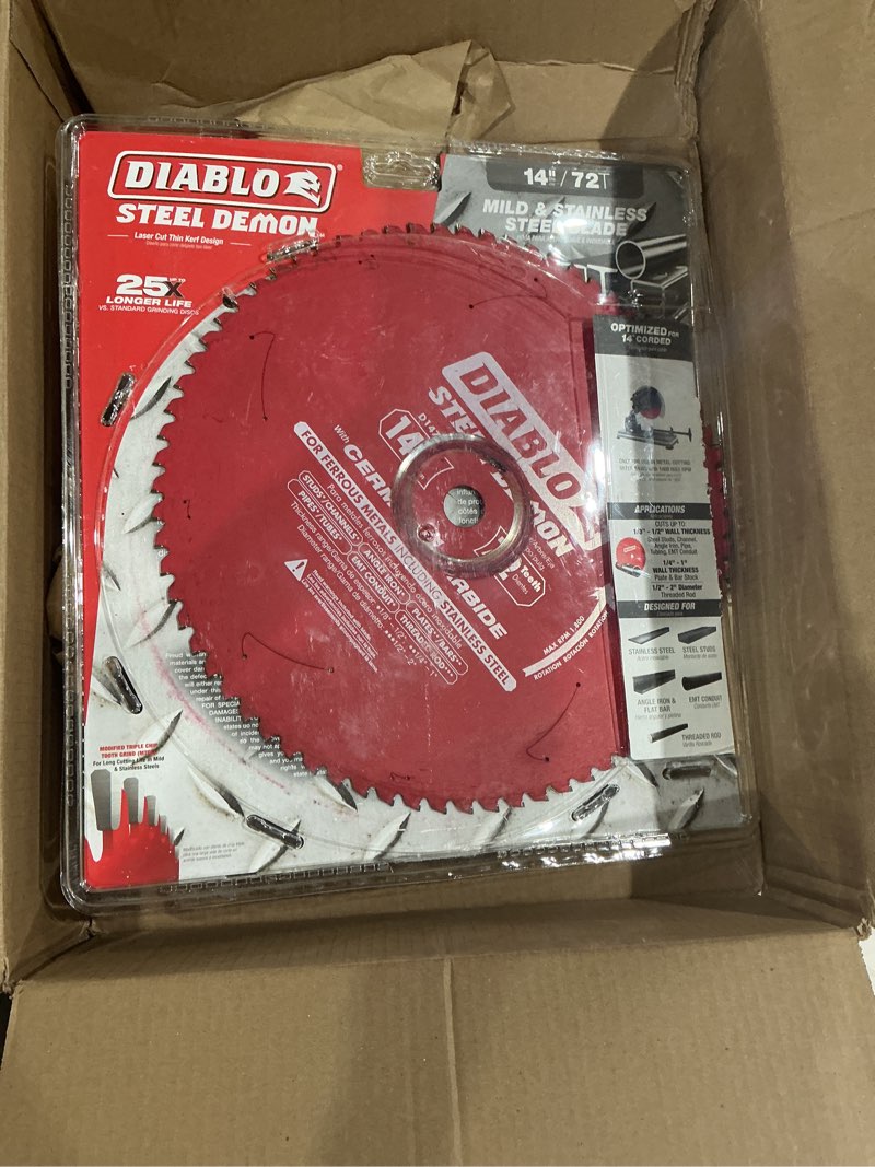 diablo steel demon cermet ii saw blade for medium metal - triple chip cutting action - 14" x 72-teet