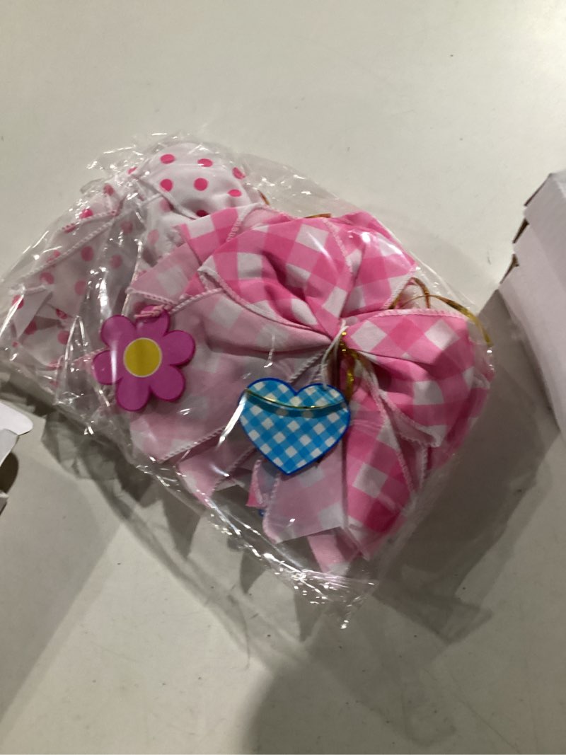 Condition photo showing New/Like New for 12Pcs Christmas Tree Topper Bows,5.9 * 5.9inch Pink White Bow Tree Topper,Christmas Wreath Bow,Festive Decorations Santa Hat Tree Topper,Indoor and Outdoor Christmas Decorations Small A 12