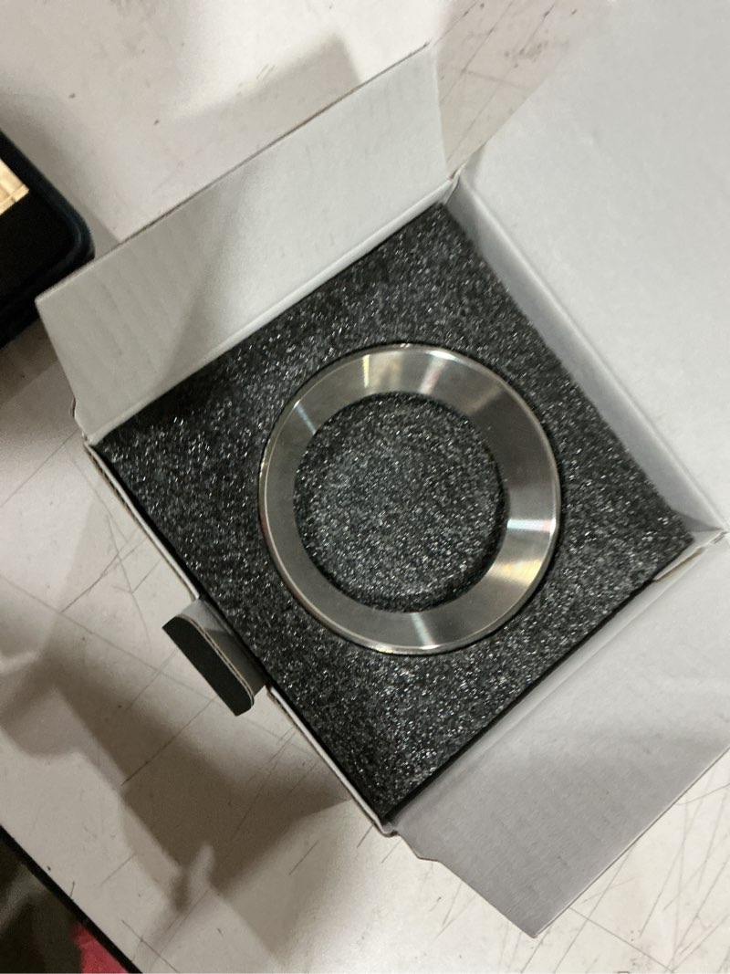 Condition photo showing Good Condition for 54mm magnetic dosing funnel and puck screen set for portafilter, stainless steel espresso funnel with 2 filter screens 53.3mm, espresso accessories kit