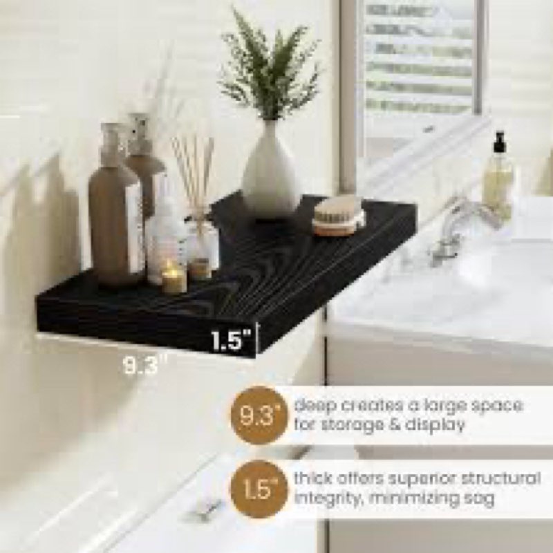 fun memories 48 inch floating shelves in black, 9.3 inch deep wall shelves for bathroom, living room