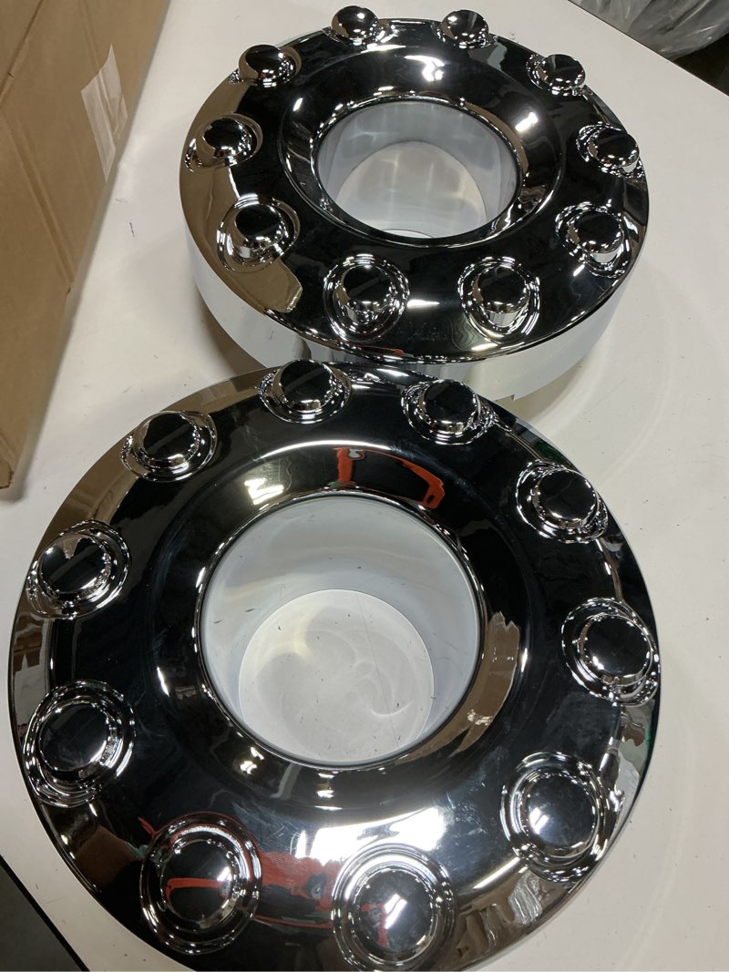 Condition photo showing As Is for 2pcs replacement for 2005-2018 f-350 f350 dually front 4x4 open chrome wheel center hub cap replaces 5c3z1130ta