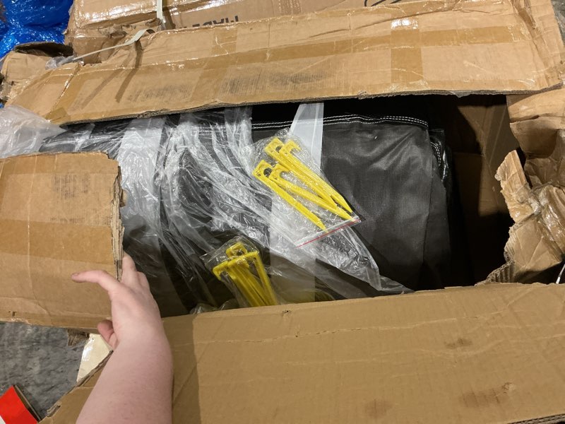 Condition photo showing As Is for incomplete commercial grade water slide 21'x9'x12' inflatable with pool for kids and adults, wet dry use, summer splash fun black and white