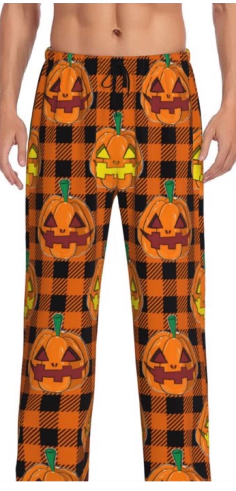 Mens Halloween Pajama Pants Bottoms with Pockets- halloween pumpkin plaid Soft Mens Halloween Pj Bottoms Pants, Comfy Men Lounge Pants with Pockets
