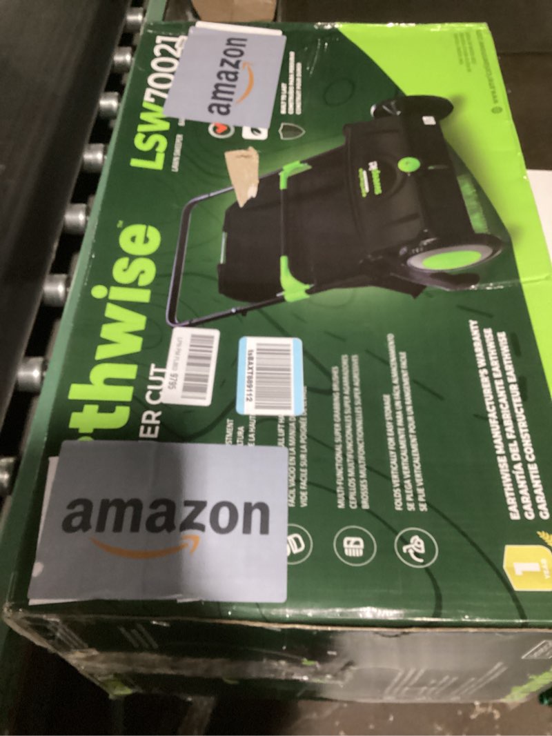 Condition photo showing As Is for earthwise lsw70021 21-inch width leaf & grass push lawn sweeper, black