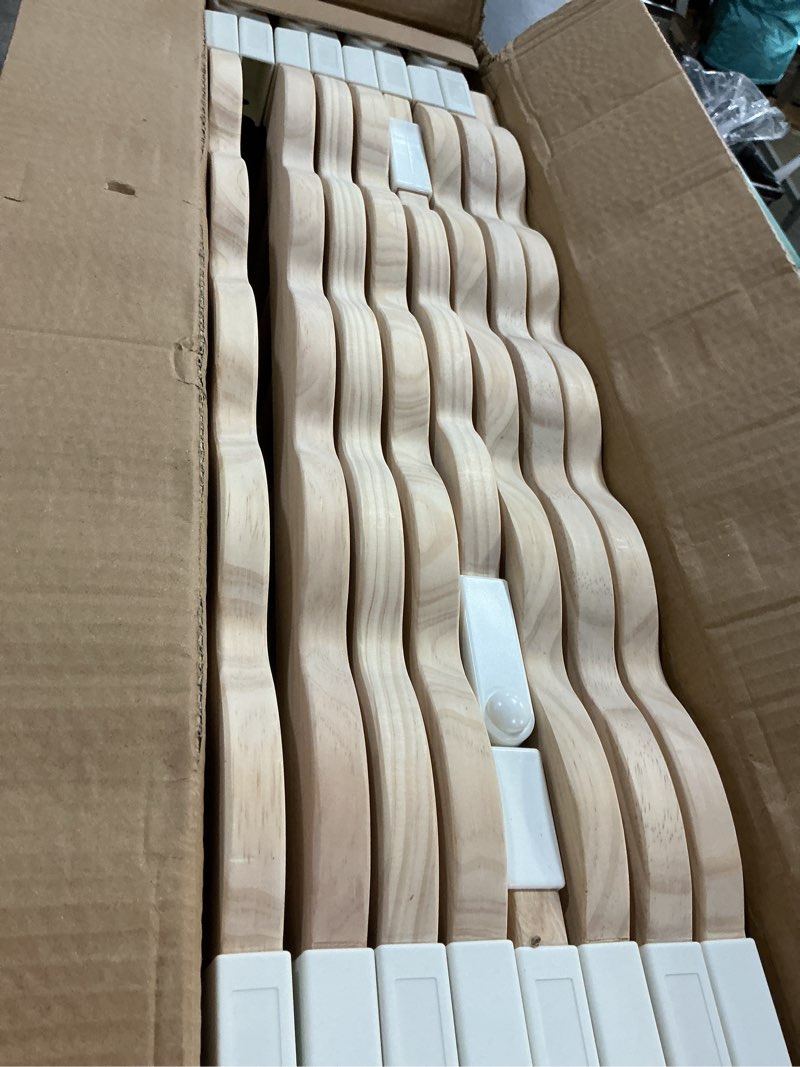 Condition photo showing New/Like New for m meepo foldable baby playpen, 57 x 57 x 25 in, adjustable shape & size wooden baby playpen with 2-pack storage bags, nature pine wood play yard for infant, toddler, safety lock door, build in toys medium - 57 x 57 x 25 inch