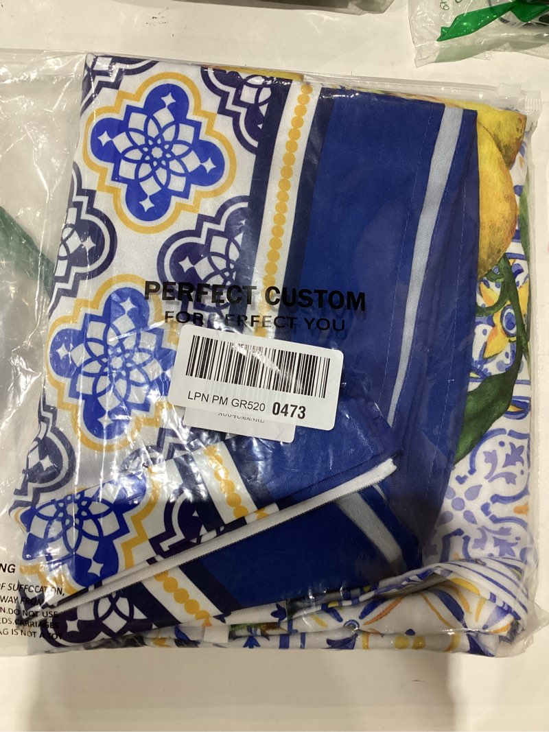 Condition photo showing Good Condition for blue outdoor tablecloth with umbrella hole for oval table, waterproof lemon patio table cloth with zipper - 60 x 84 inches 84" x 60" (oval) blue-lemon