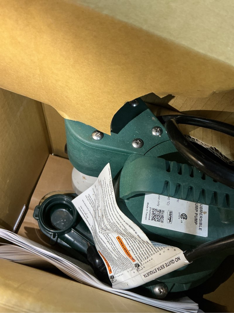 Condition photo showing As Is for zoeller submersible sump pump - 3/4 hp, cast iron construction - 80 gpm basement sump pump with dual switch protection (1099-0001)