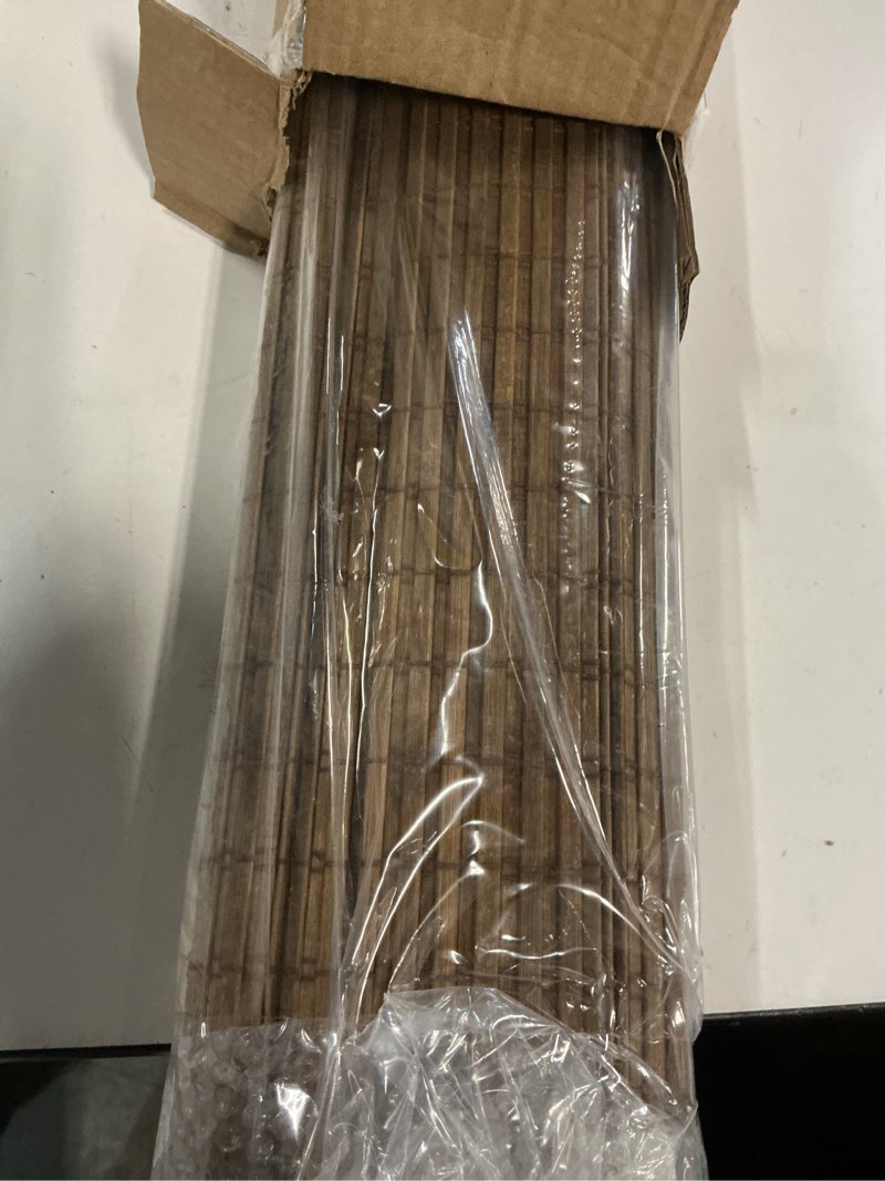 Condition photo showing Good Condition for lazblinds cordless bamboo roman shades, privacy blinds for interior windows, room darkening roll up bamboo blinds for home & patio, 20" w x 64" h, highfield teak pricacy - highfield teak 20" w x 64" h