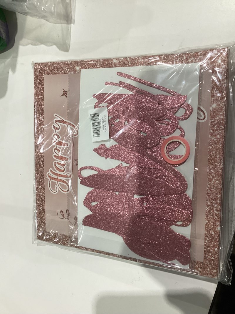 Condition photo showing New/Like New for Sweet 16 Party Decorations, 16th Birthday Decorations Supplies for Girls, Happy Birthday Banner, Sweet 16 Backdrop Box Sash, Number 16 Balloon, Fringe Curtain, Rose Gold Balloon Arch