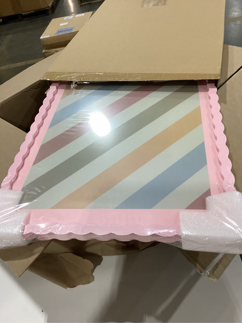 Condition photo showing Good Condition for 12x16 picture frame with mat for 11x14, wavy edge wooden real glass photo frame for wall hanging, pink, 1 pack pink 12x16 in