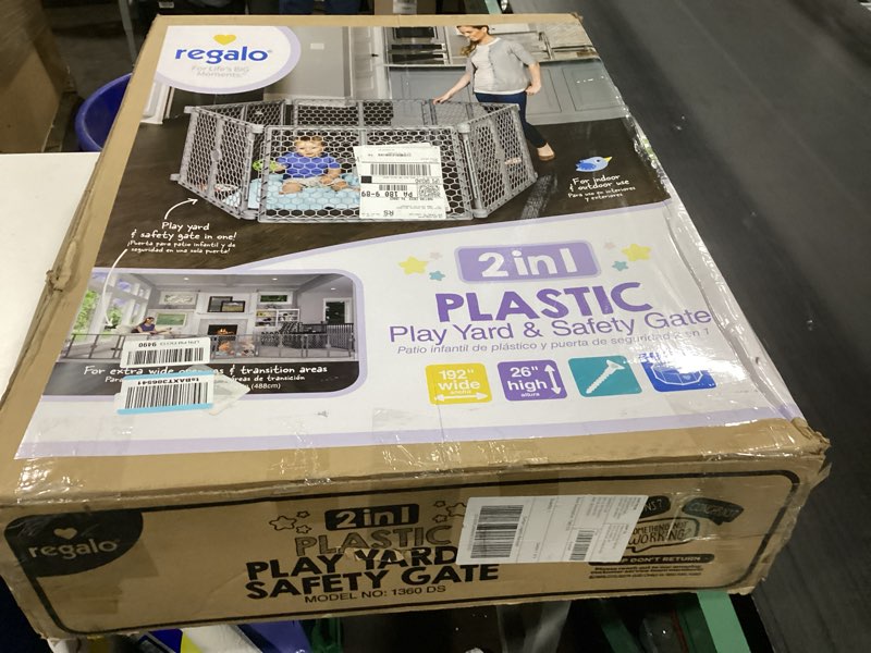 Condition photo showing Good Condition for Regalo Plastic 192-Inch Super Wide Adjustable Baby Gate and Play Yard, 4-in-1, Bonus Kit, Includes 4 Pack of Wall Mounts Gray
