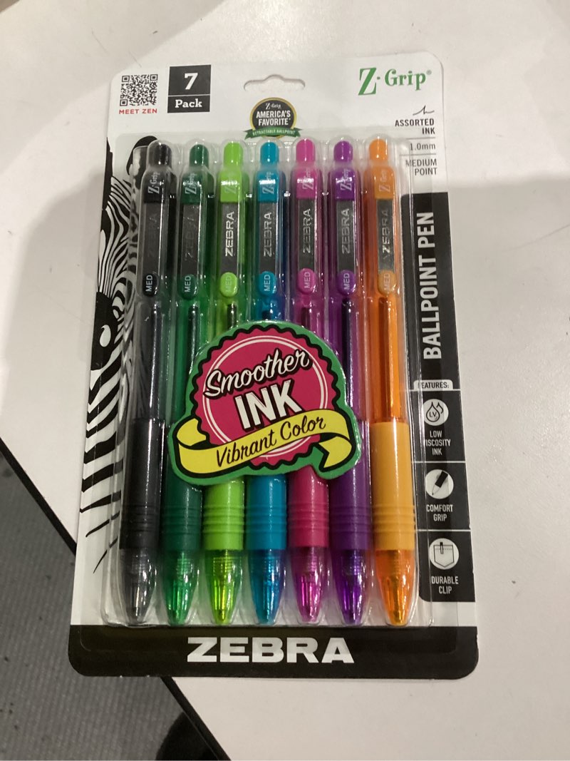 Condition photo showing New/Like New for Zebra Pen Z-Grip Retractable Ballpoint Pen, Smooth-Flowing Assorted Fashion Colors, 1.0mm Medium Point, School Supplies, Teacher Supplies and Office Supplies, 7-Pack (22276) Assorted Fashion A 7