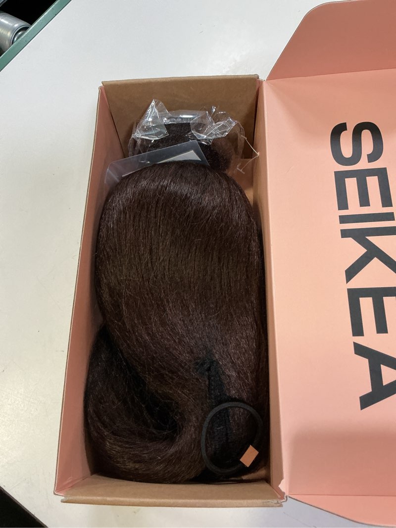 Condition photo showing New/Like New for seikea cheer ponytail hair piece, 100% super protein fiber straight cheerleader hairpiece lightweight silky smooth fluffy 18" ponytail extension for cheerleader competition, dance brown