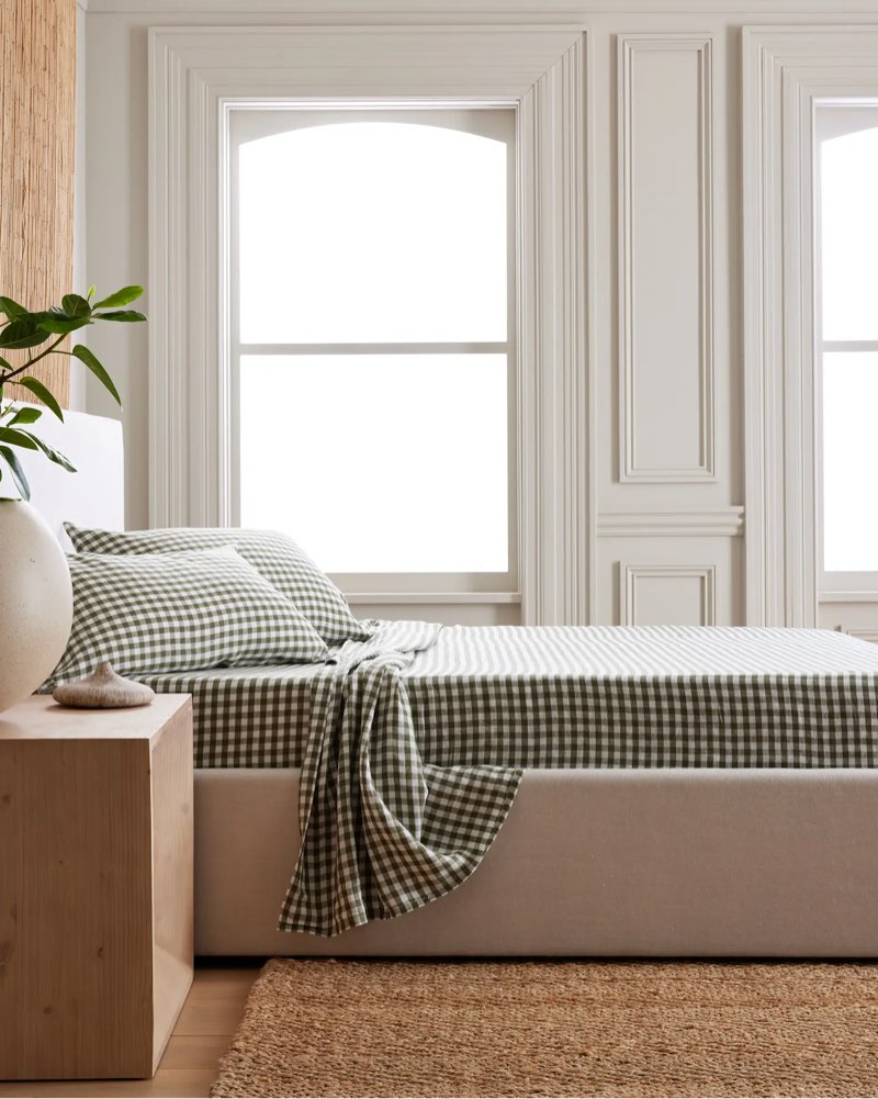 european linen gingham sheet set (queen size )