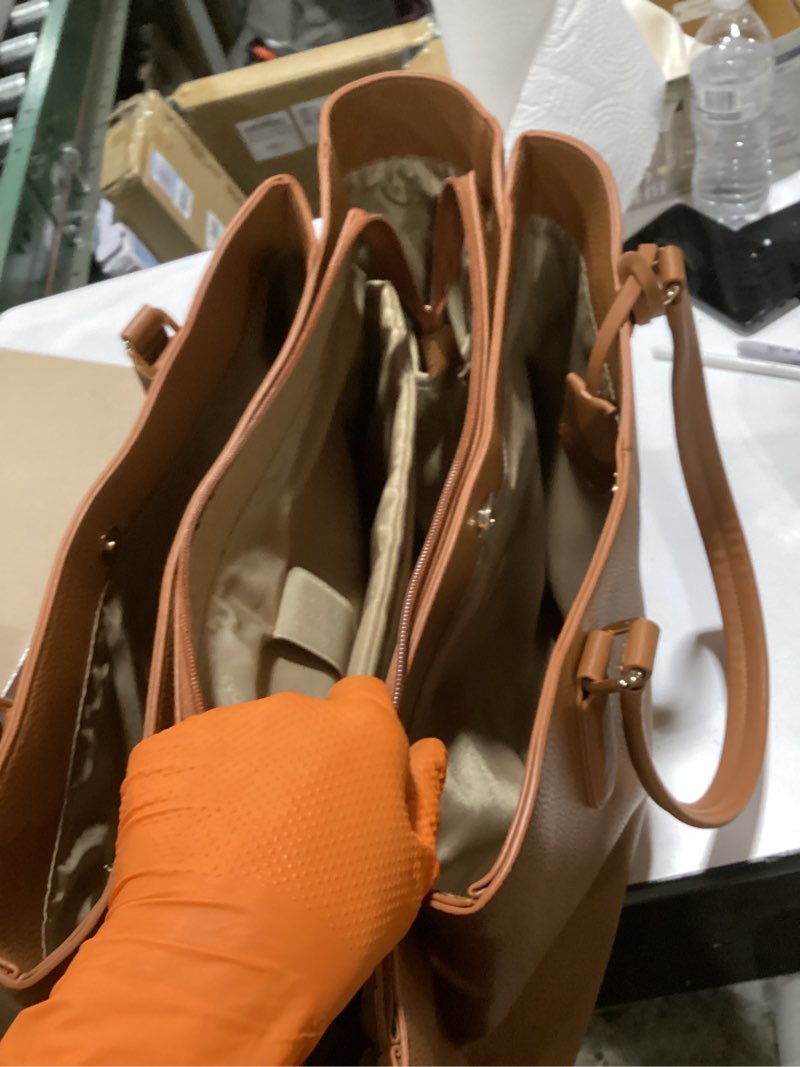 Condition photo showing Good Condition for lovevook laptop tote bag for women 15.6 in work bags with triple compartments large faux leather computer office briefcase 17.3 inch brown