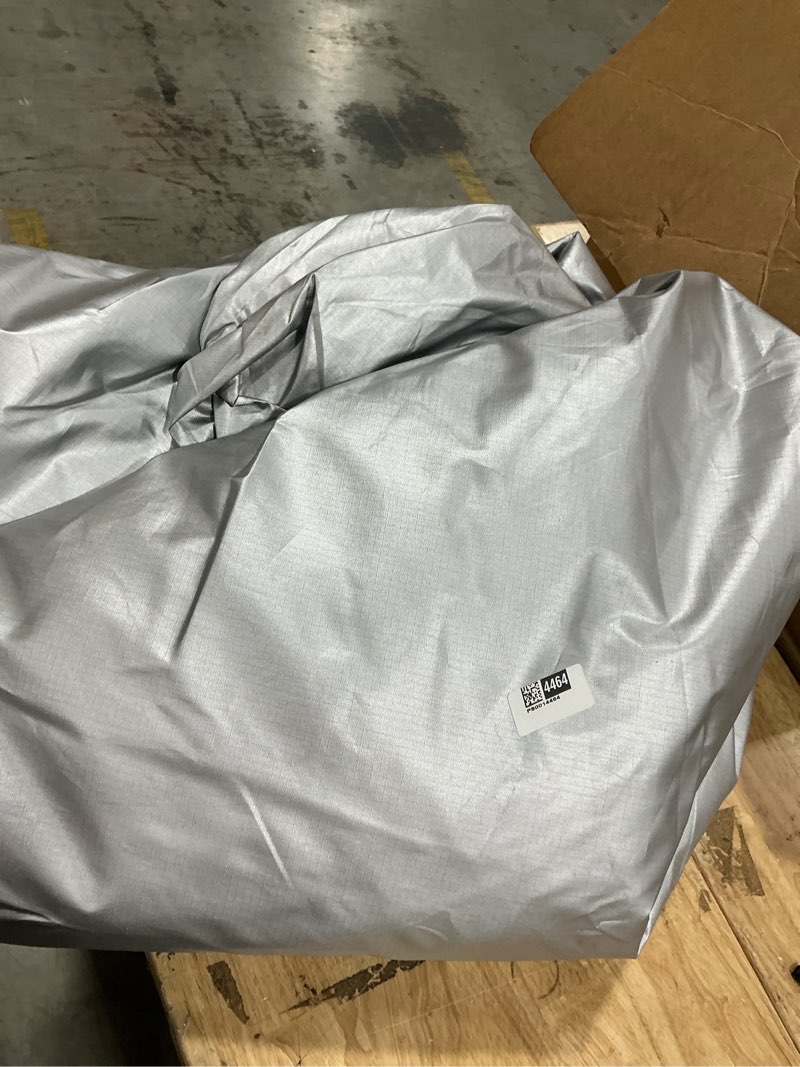 Condition photo showing As Is for silver tone heavy duty waterproof car cover for suv 173"-179" - all-weather uv protected outdoor full exterior cover with sun/snow/rain resistance silver tone for suv 173"-179"