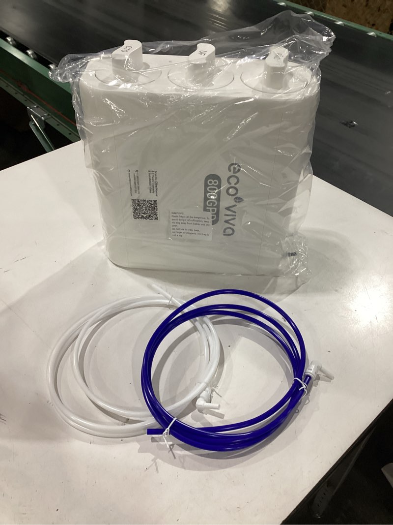 Condition photo showing New/Like New for ecoviva uf800g 0.01?m ultra-filtration under sink water filter meet nsf 42 / 372 standards tankless ultra compact design, no electricity & wastewater, preserve beneficial minerals no tds reduction white