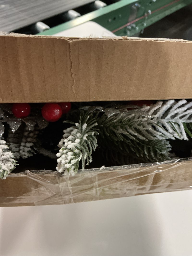 Condition photo showing Good Condition for Artificial Christmas Swag Cordless Prelit Teardrop Swags Christmas Wreath with Lights Rustic Stair Garland with Christmas Ball 30Light Christmas Swags Staircase Mailbox Front Door Wall Decorations (A)