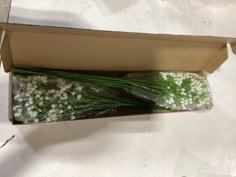 Condition photo showing Good Condition for 24pcs fake babys breath artificial flowers bulk, white faux baby breath flowers realistic artificial gypsophila bouquets for outdoors wedding floral arrangement party spring decor