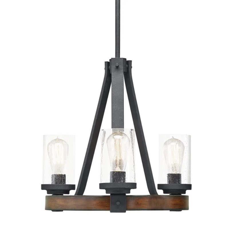 kichler barrington 3 -light distressed black seeded glass metal chandelier