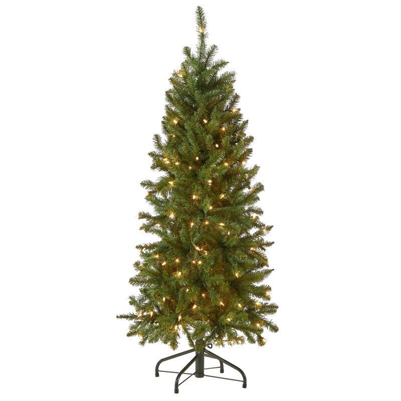 National Tree Company Artificial Pre-Lit Slim Christmas Tree  Green  Kingswood Fir  Clear Lights  Includes Stand  4.5 Feet