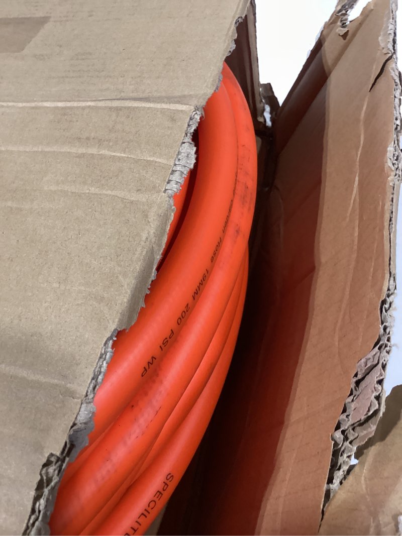 Condition photo showing Good Condition for specilite garden water hose 200 ft x 3/4 in heavy duty, flexible and lightweight, burst 600 psi, kink-less hybrid rubber pipe for backyard, 3/4'' brass fittings, orange 3/4" orange 200ft