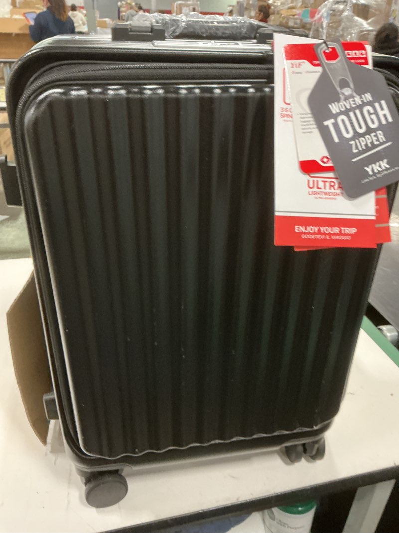Condition photo showing New/Like New for Somago Carry on Luggage Front Open 22x14x9 Airline Approved Lightweight Suitcase with Cup Holder and USB Port Aluminum Frame Polycarbonate Spinner Hard Suitcase with TSA Lock (Classic Black) Black Carry-On 20-Inch