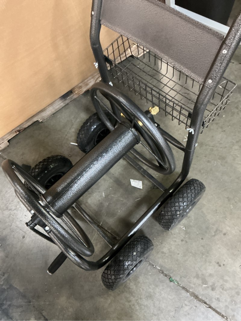 Condition photo showing As Is for mobile garden hose reel cart up to 225' x 5/8"