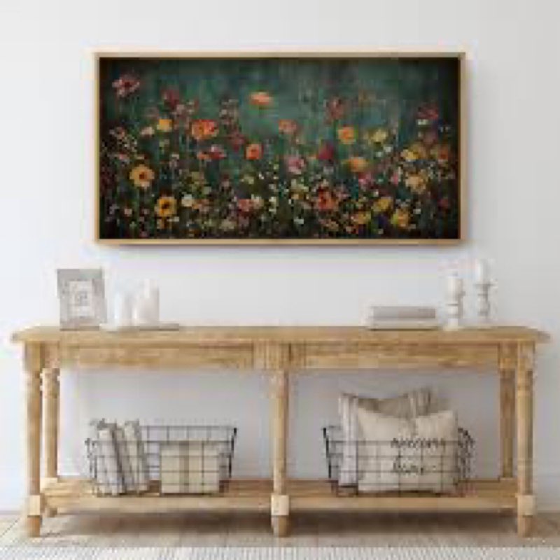 Moody Green Wildflower Florals Modern Decor Extra Large Pictures Framed Canvas Print Wall Art
